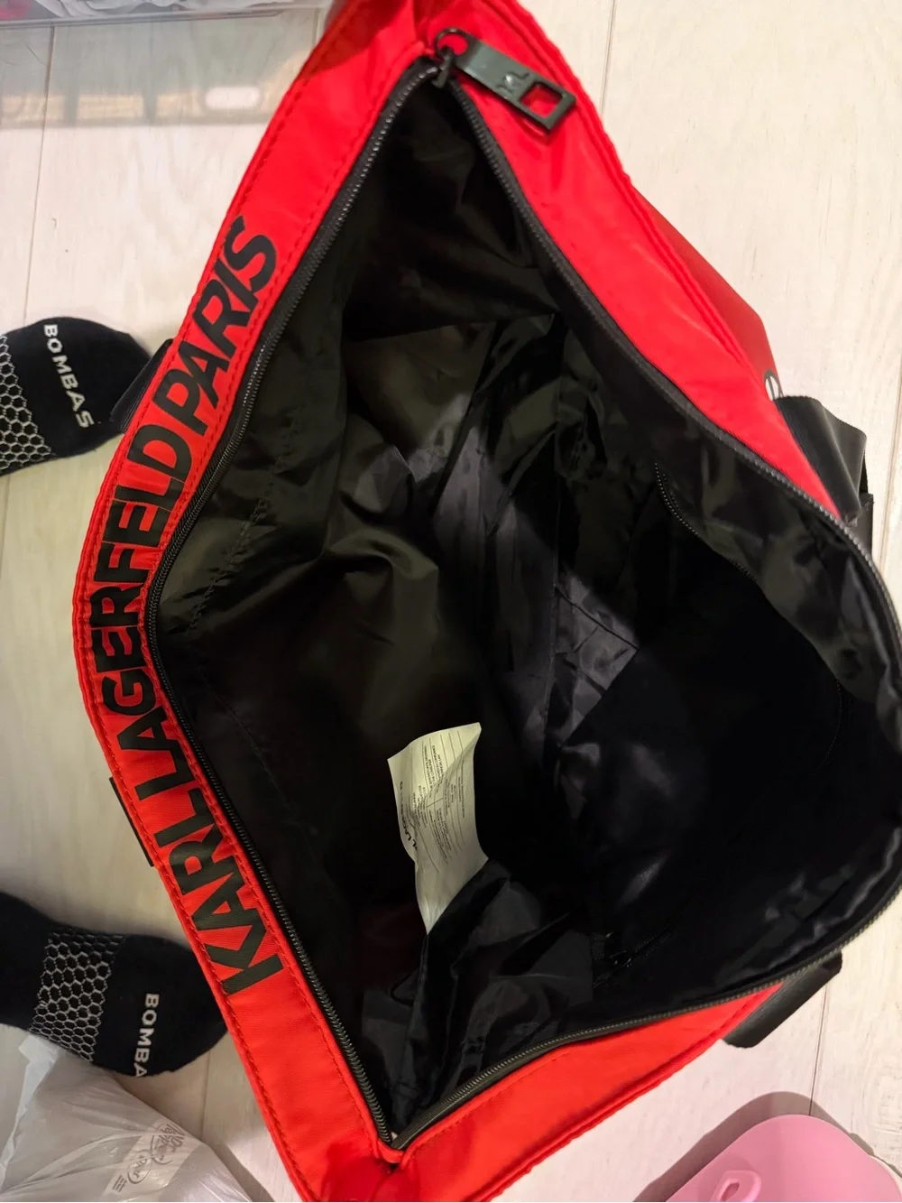 Karl Lagerfeld Paris Amour Tote Red/Black/Multi 14.75” x 14.25” x 6” +Strap NWOT